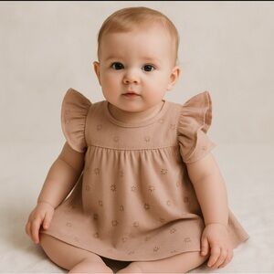 NWTS Quincy Mae Flutter Dress, Blush Cherries, organic cotton 3-6 months
